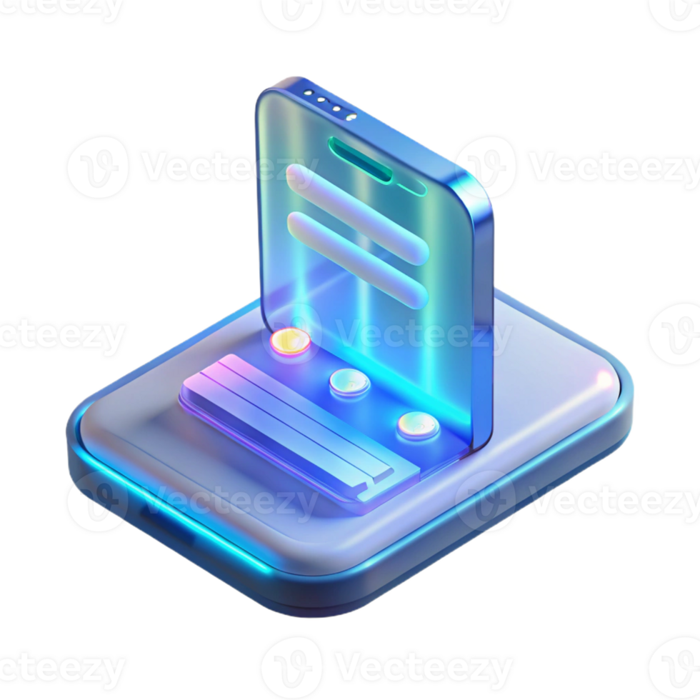 vibrant creative A transparent smartphone displaying holographic information, futuristic and minimalist, soft blue light detailed png
