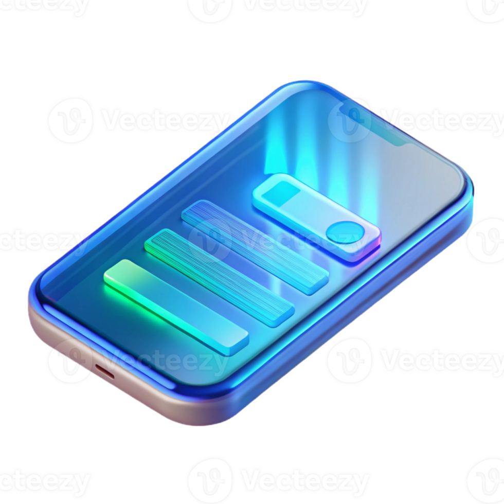 stunning traditional A transparent smartphone displaying holographic information, futuristic and minimalist, soft blue light original png
