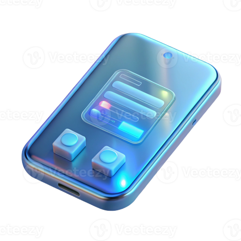 serene modern A transparent smartphone displaying holographic information, futuristic and minimalist, soft blue light exclusive png