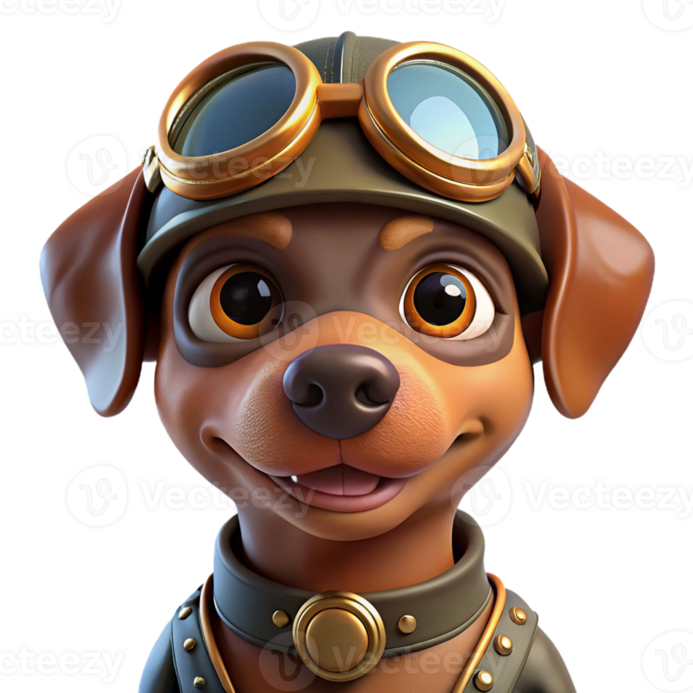 vibrant artistic A portrait of a steampunk dog wearing goggles and a tiny aviator helmet, bright studio lighting, humorous style exclusive png