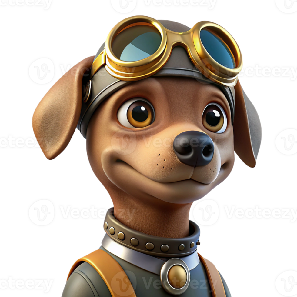 elegant classic A portrait of a steampunk dog wearing goggles and a tiny aviator helmet, bright studio lighting, humorous style authentic png