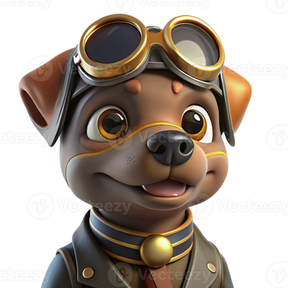 wonderful artistic A portrait of a steampunk dog wearing goggles and a tiny aviator helmet, bright studio lighting, humorous style high resolution png