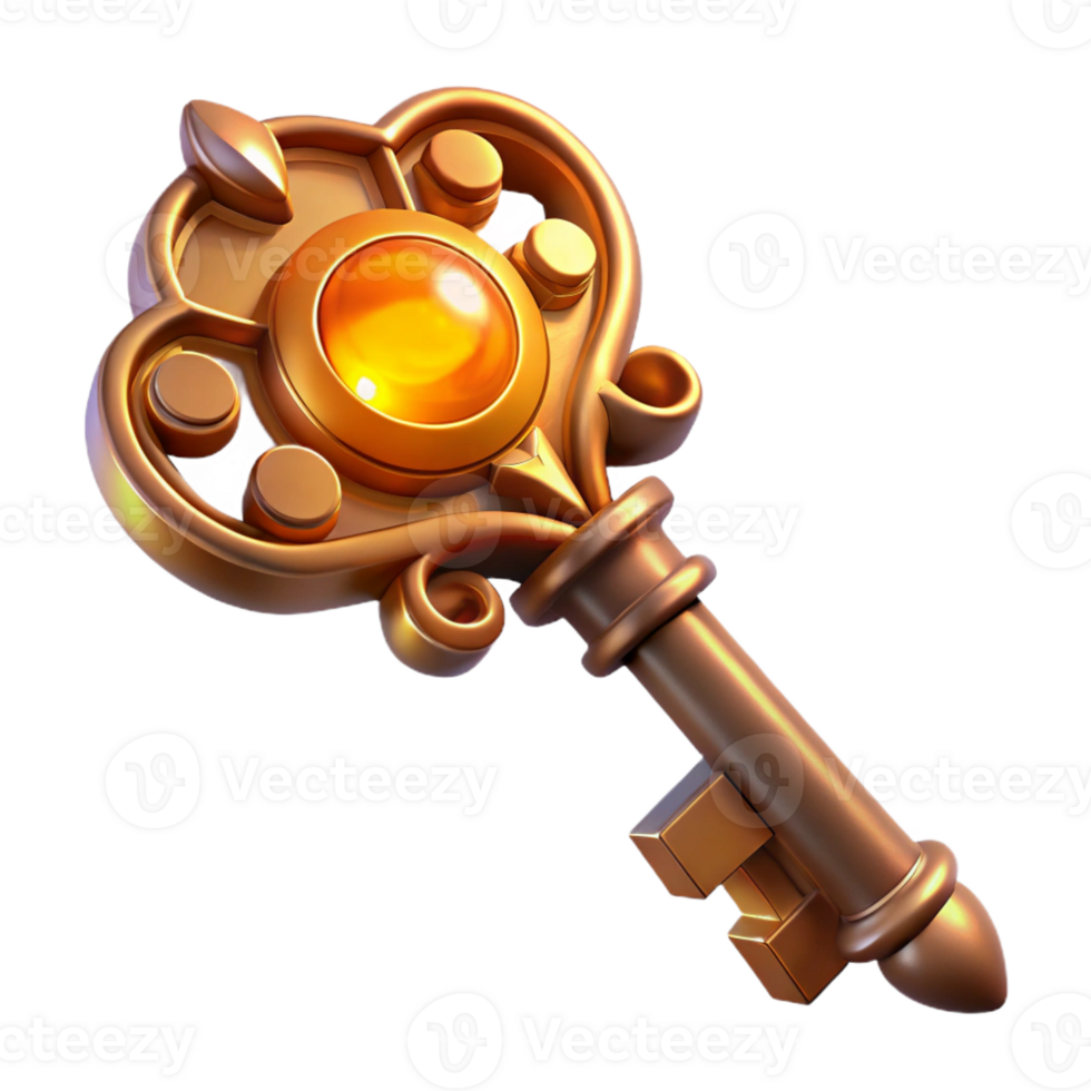 wonderful contemporary A steampunk-themed key with intricate carvings and a glowing gemstone, warm candlelight, fantasy style high quality png
