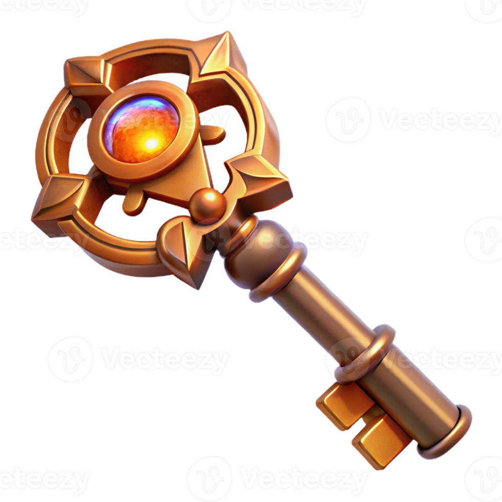 wonderful artistic A steampunk-themed key with intricate carvings and a glowing gemstone, warm candlelight, fantasy style detailed png