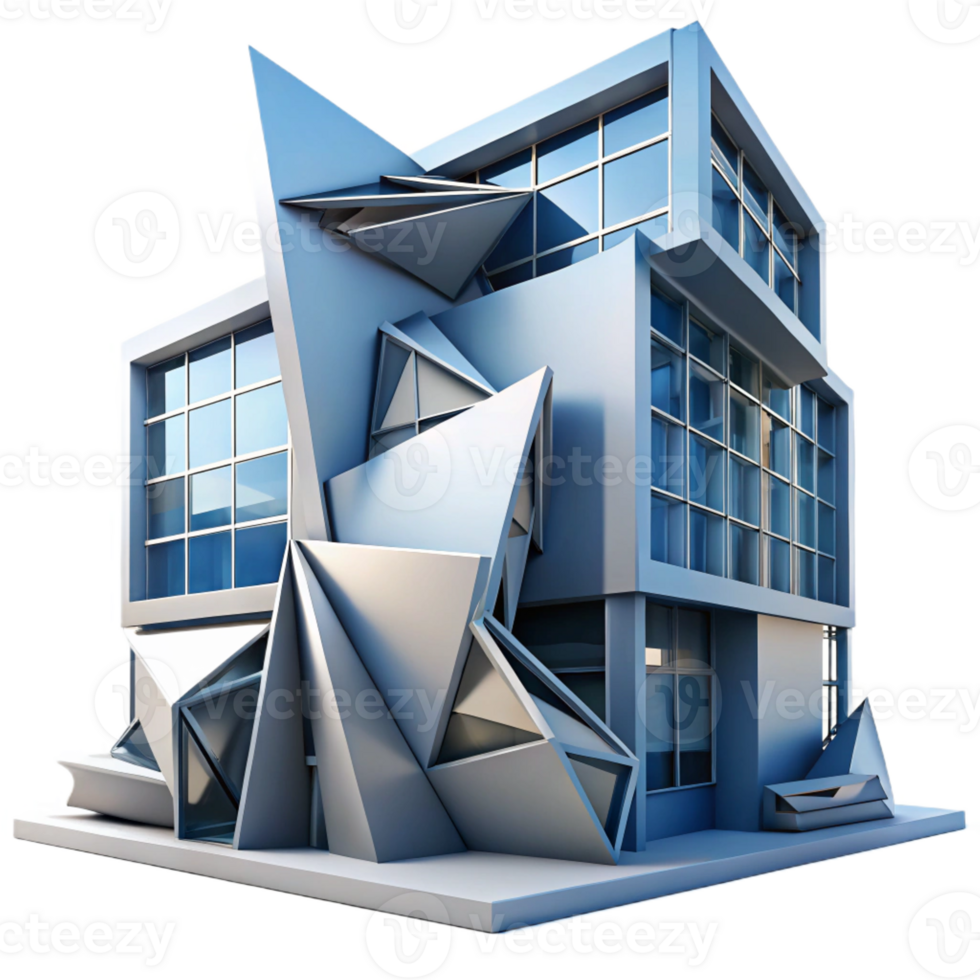 dramatic artistic Deconstructivist office building, fragmented forms, sharp angles, dramatic lighting, abstract style high resolution png