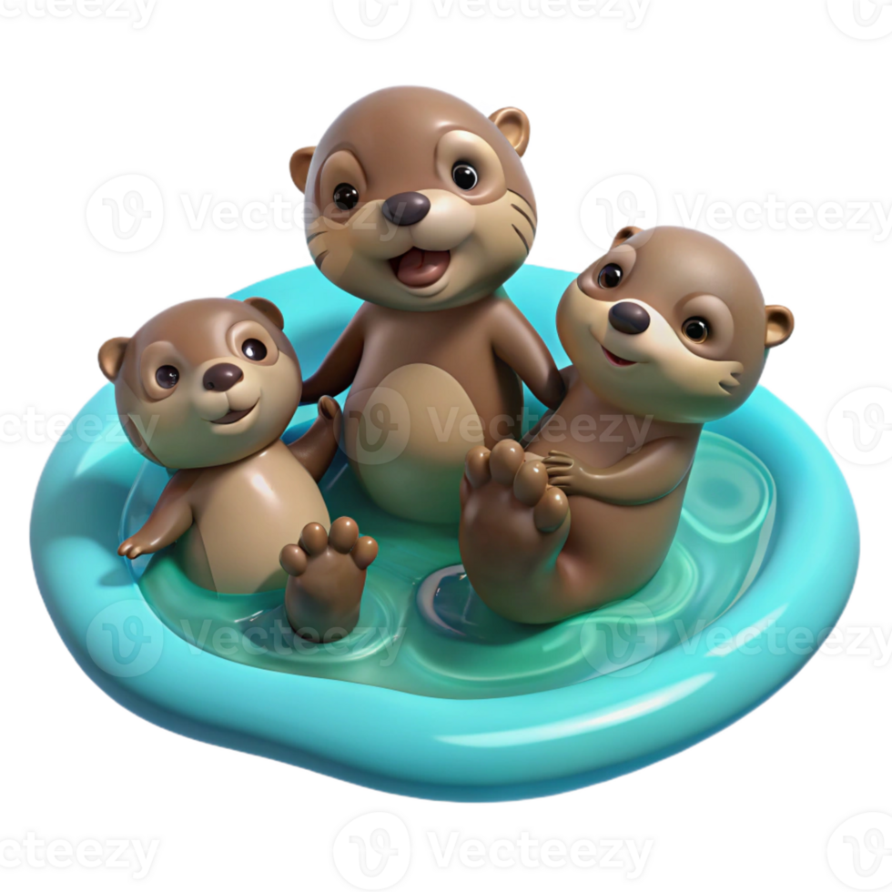 stunning modern A playful family of otters frolicking in crystal-clear turquoise water, depicted in a whimsical, cartoonish style high resolution png