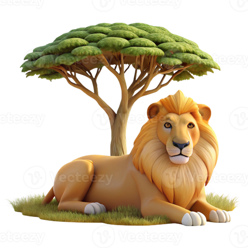 elegant contemporary A regal lion pride resting beneath the shade of an acacia tree in the golden light of the African savanna, painted in the style of classical realism authentic png