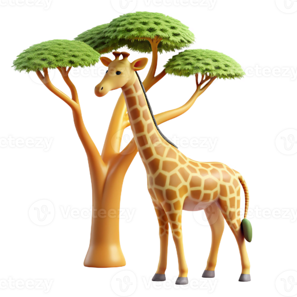 serene rustic A graceful giraffe reaching for the leaves of a tall tree, bathed in the warm, diffuse light of a late afternoon sun, rendered in a stylized, graphic design aesthetic 4K png