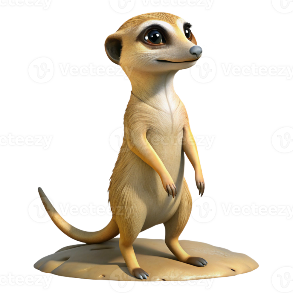 impressive traditional A curious meerkat standing on its hind legs, scanning the desert landscape under the harsh midday sun, depicted in a photorealistic style high resolution png