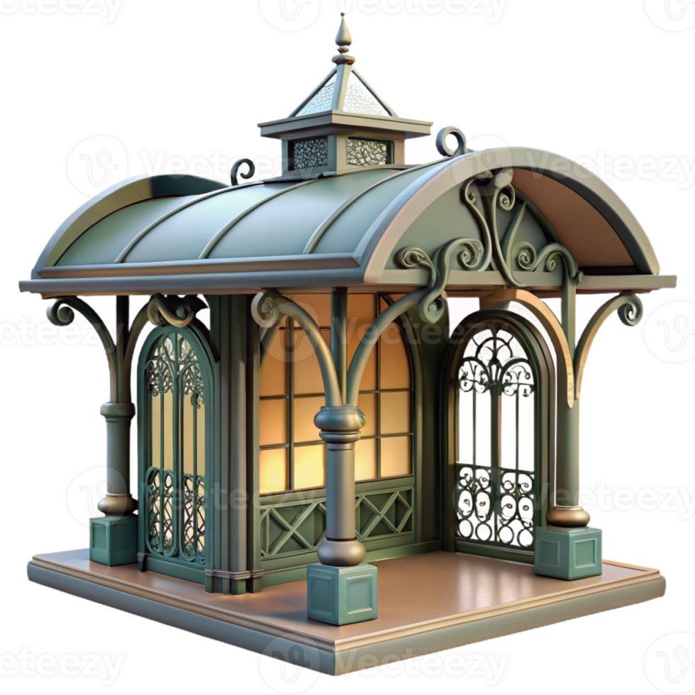 extraordinary contemporary Art Nouveau metro station, ornate ironwork, soft diffused light, vintage style high quality png