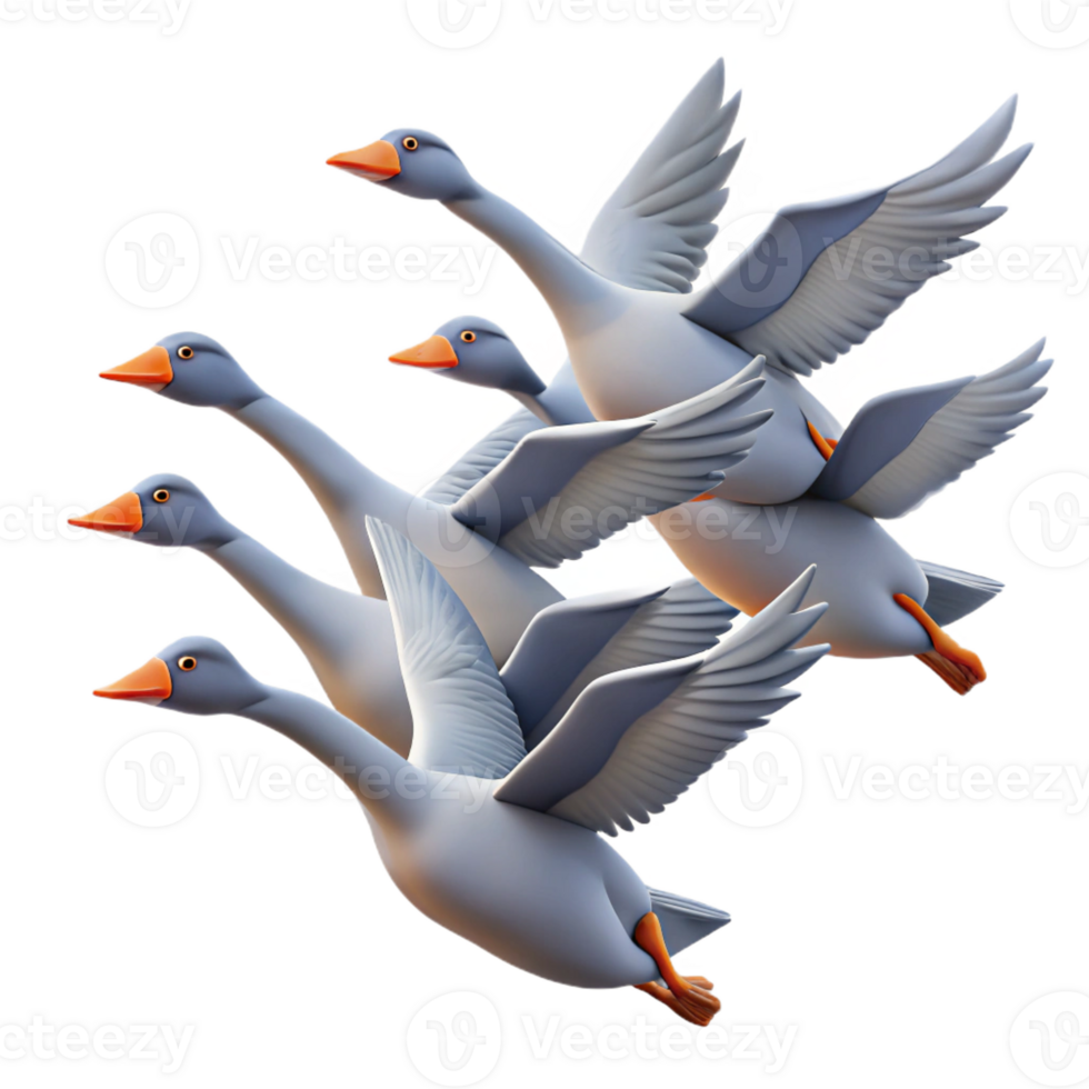 magnificent contemporary A flock of migrating geese flying in a V-formation against a vibrant sunset sky, depicted in a minimalist, graphic style high resolution png