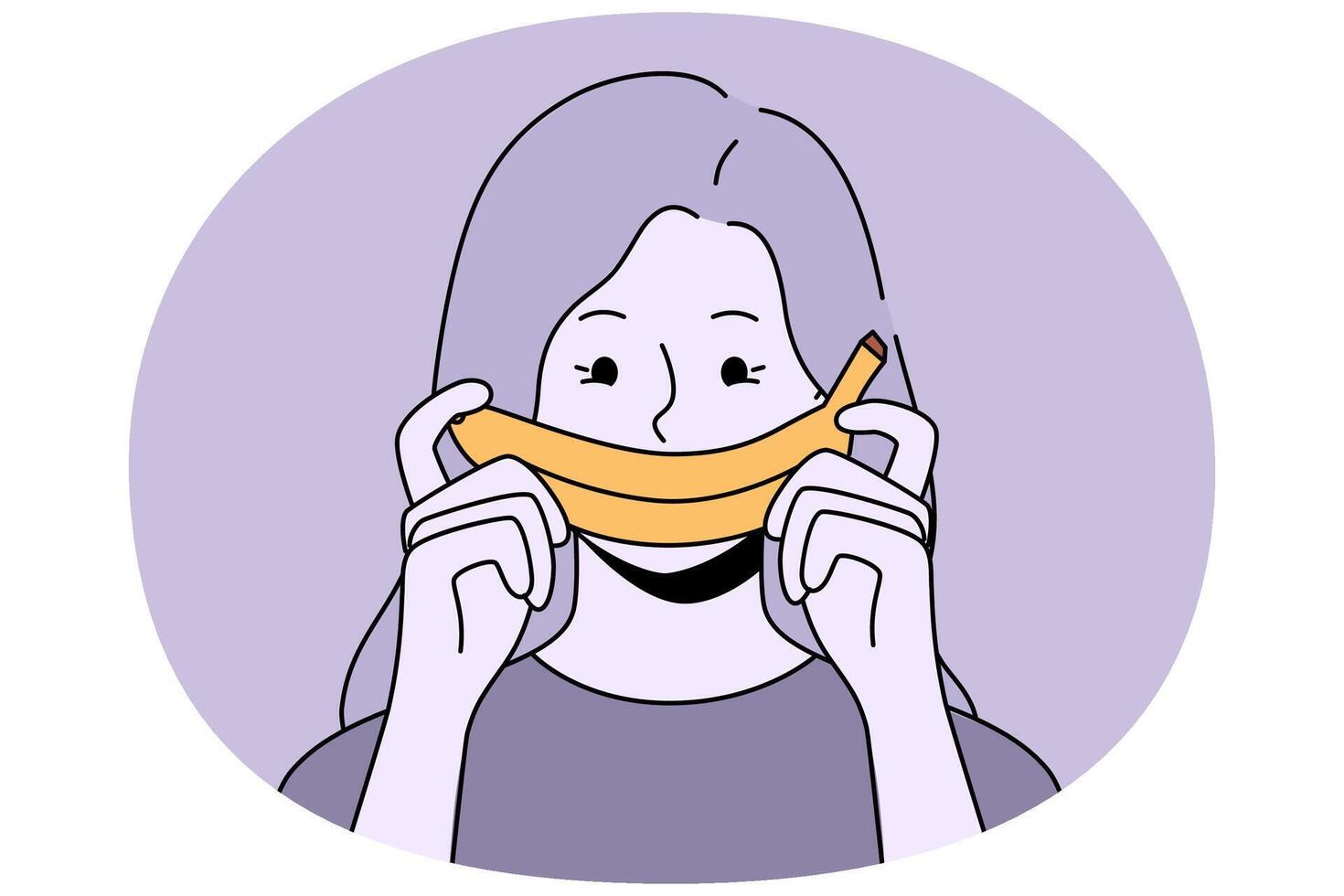 Woman with fake banana smile is experiencing frustration caused by problem in relationship vector