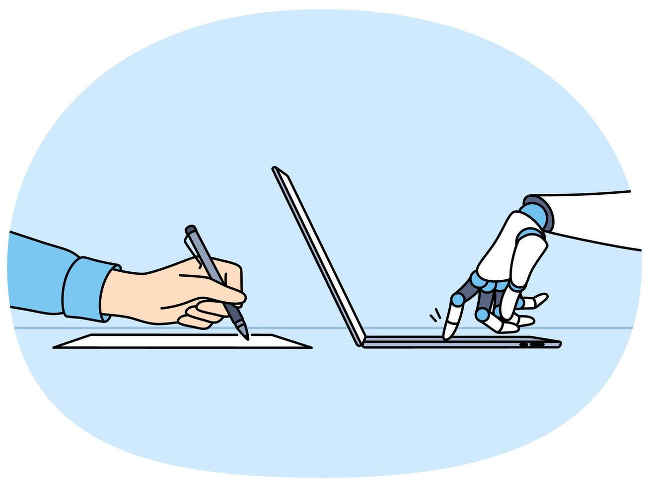 Hands robot and human working together, for concept of increasing productivity business task vector