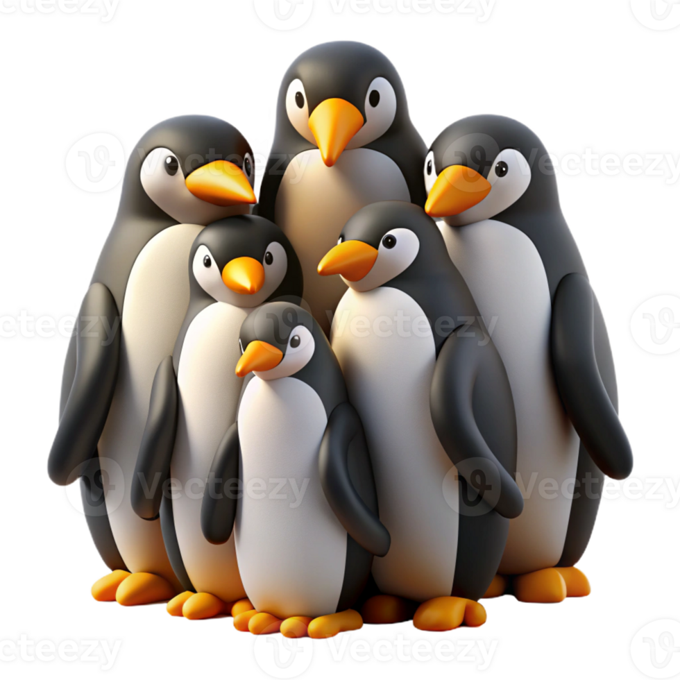 beautiful modern A colony of penguins huddled together on a snowy Antarctic landscape, illuminated by the pale sunlight, depicted in a realistic style exclusive png