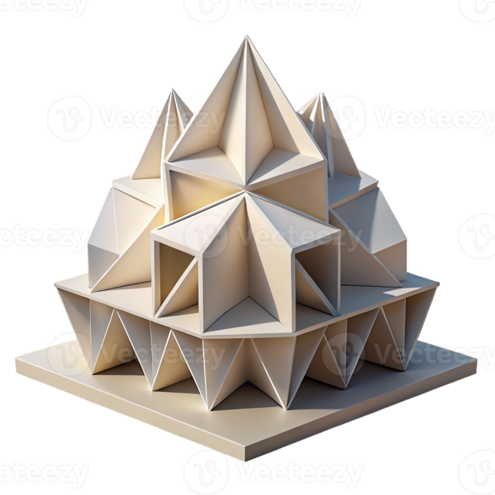 serene contemporary An intricate origami-inspired building, folded paper forms, soft natural light, minimalist style exclusive png