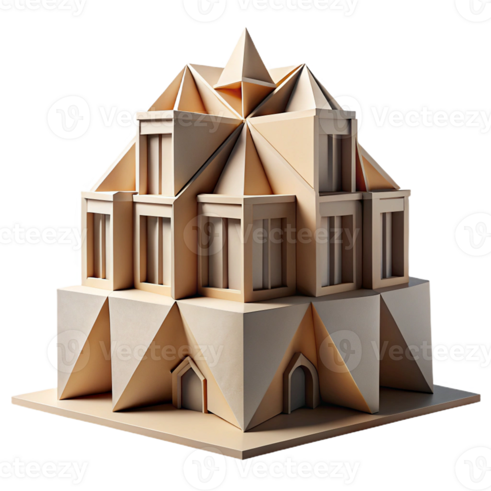 wonderful vintage An intricate origami-inspired building, folded paper forms, soft natural light, minimalist style authentic png