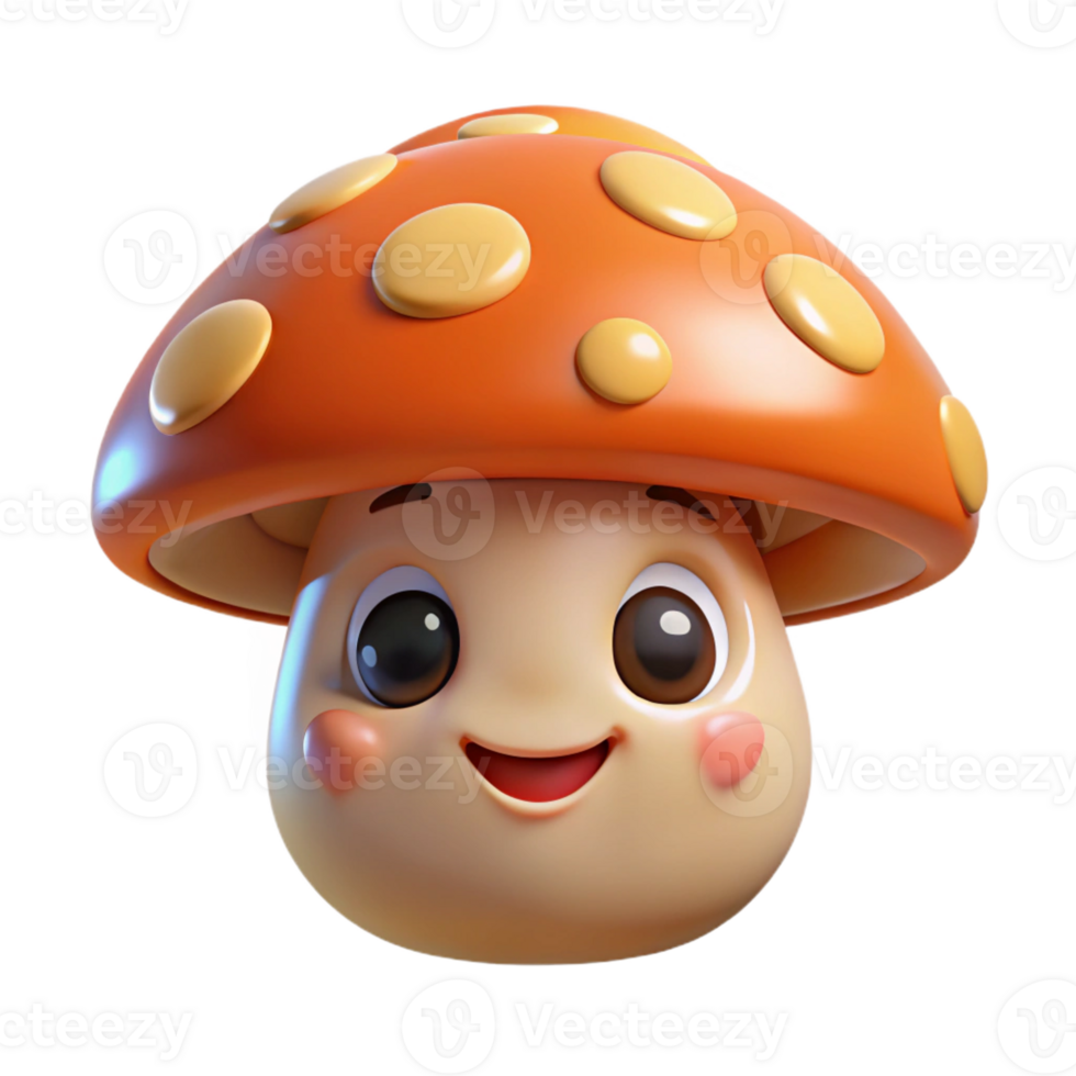 vibrant minimalist A whimsical portrait of a sentient mushroom with a friendly face and sparkling eyes. Soft, diffused lighting, children's book illustration style premium png