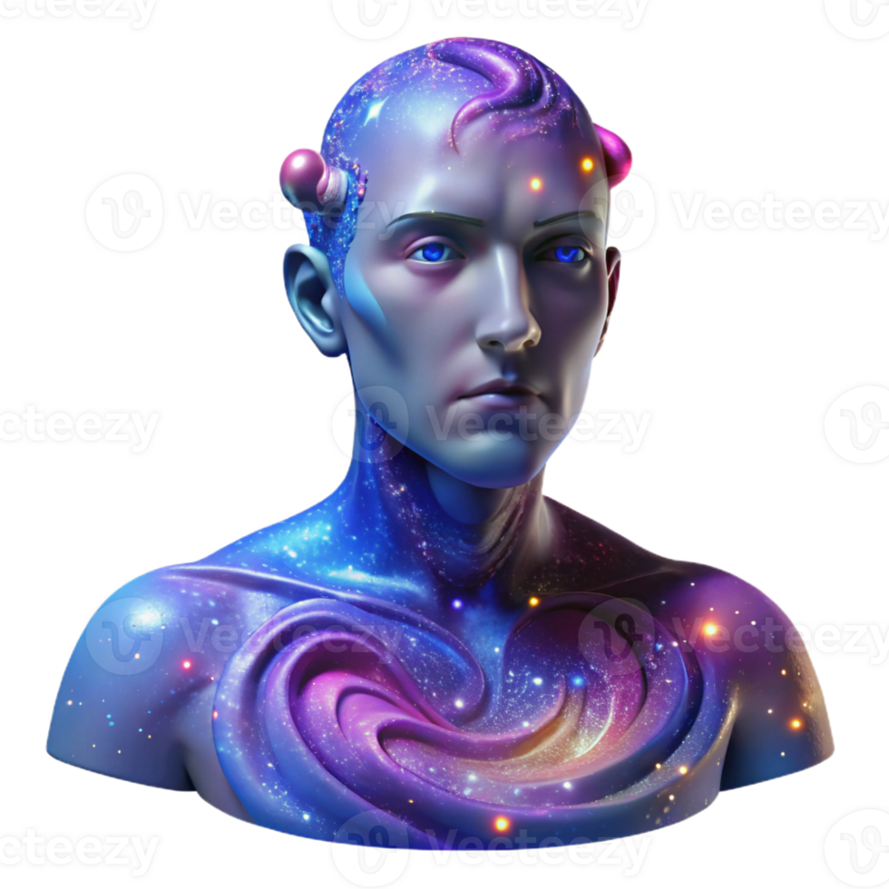 beautiful modern An abstract portrait of a person made entirely of swirling galaxies and nebulas. Cosmic lighting, surrealist style high resolution png