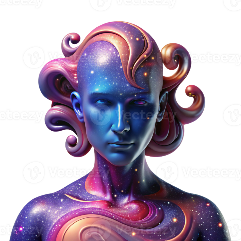 elegant abstract An abstract portrait of a person made entirely of swirling galaxies and nebulas. Cosmic lighting, surrealist style genuine png