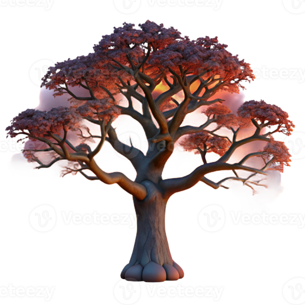 wonderful classic A lone, gnarled oak tree silhouetted against a fiery sunset sky, dramatic lighting, dark fantasy, digital painting premium png
