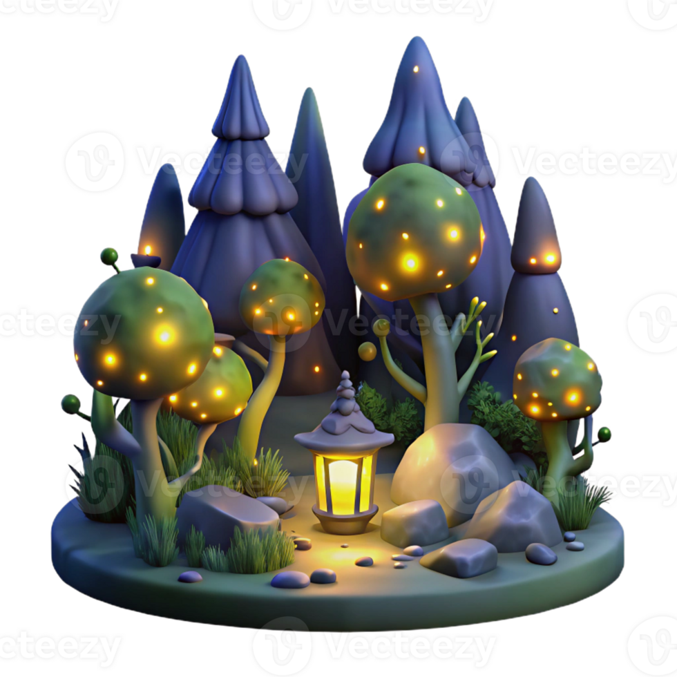 elegant traditional A group of fireflies illuminating a dark forest at night, magical, fantasy, digital painting high quality png
