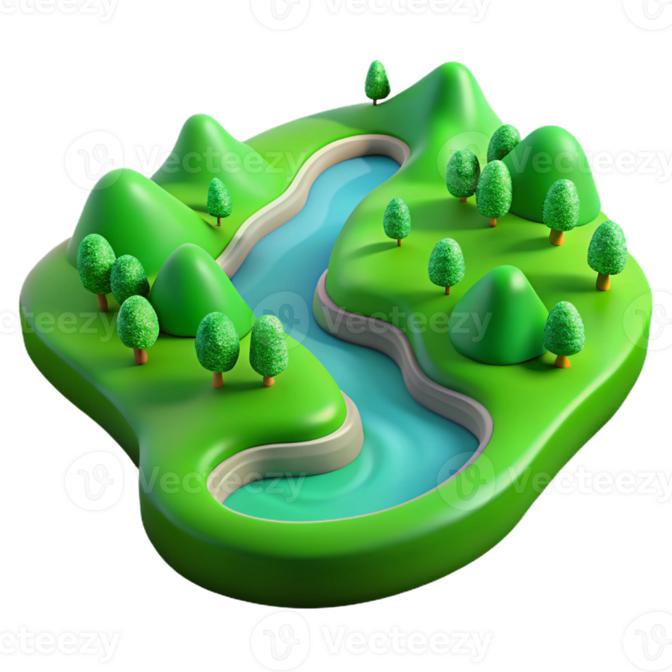 vibrant artistic A winding river flowing through a green valley, aerial view, vibrant colors, landscape photography exclusive png
