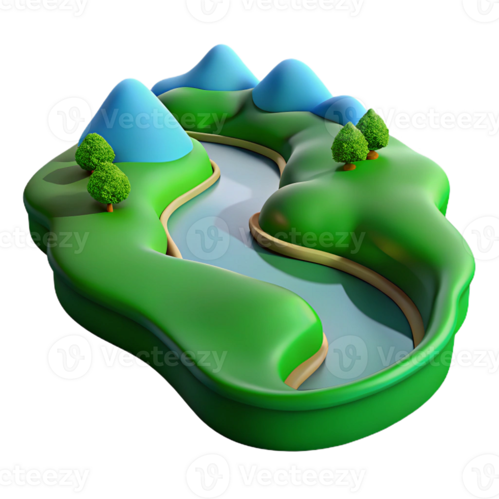 extraordinary contemporary A winding river flowing through a green valley, aerial view, vibrant colors, landscape photography authentic png