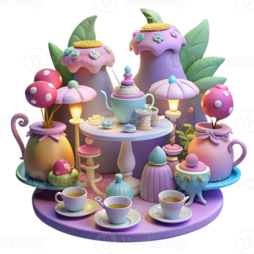 serene abstract A whimsical tea party hosted by a group of fairies, soft and whimsical lighting, watercolor painting style high quality png