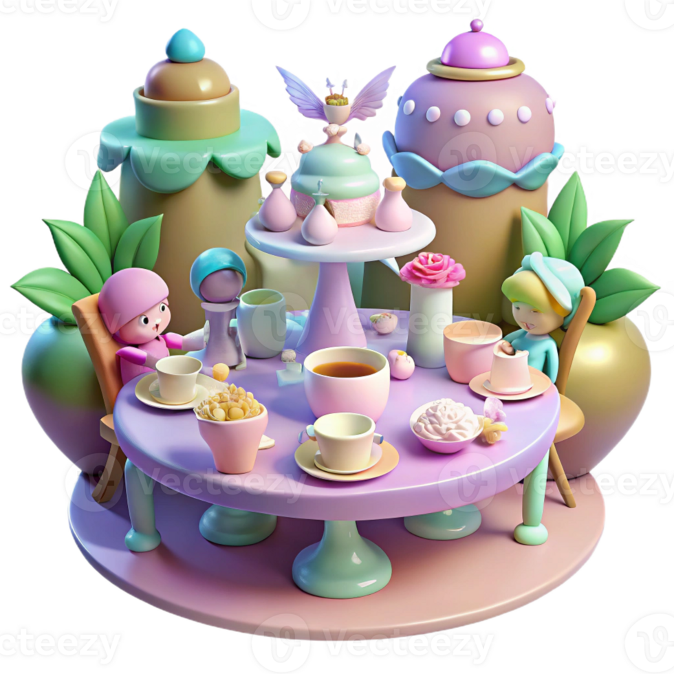 extraordinary abstract A whimsical tea party hosted by a group of fairies, soft and whimsical lighting, watercolor painting style genuine png