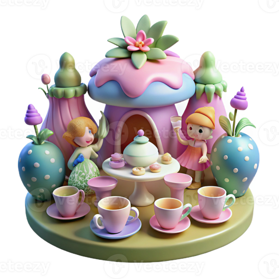 vibrant creative A whimsical tea party hosted by a group of fairies, soft and whimsical lighting, watercolor painting style authentic png