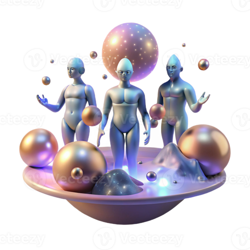 impressive traditional A group of celestial beings floating in the cosmos, ethereal and otherworldly lighting, abstract art style high resolution png