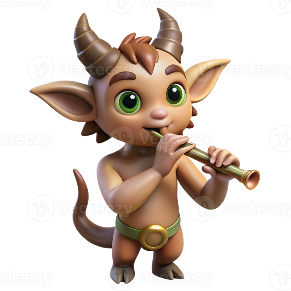 elegant artistic A mischievous satyr playing a flute in a forest glade, whimsical and playful lighting, storybook illustration style 4K png