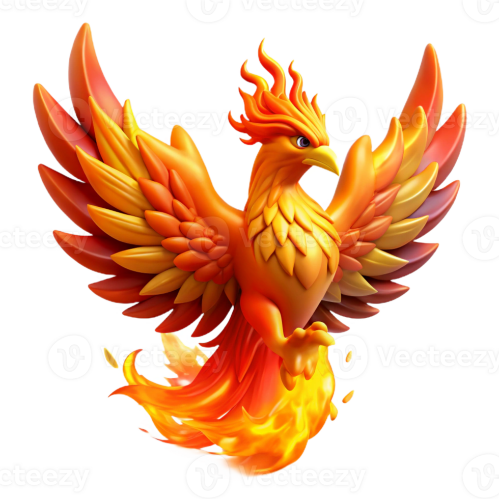 magnificent contemporary A vibrant and colorful phoenix rising from ashes, dramatic and powerful lighting, fantasy art style detailed png
