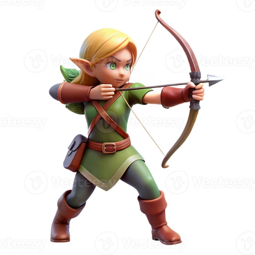 vibrant abstract A graceful elf archer aiming her bow at a distant target, focused and determined lighting, digital art style exclusive png