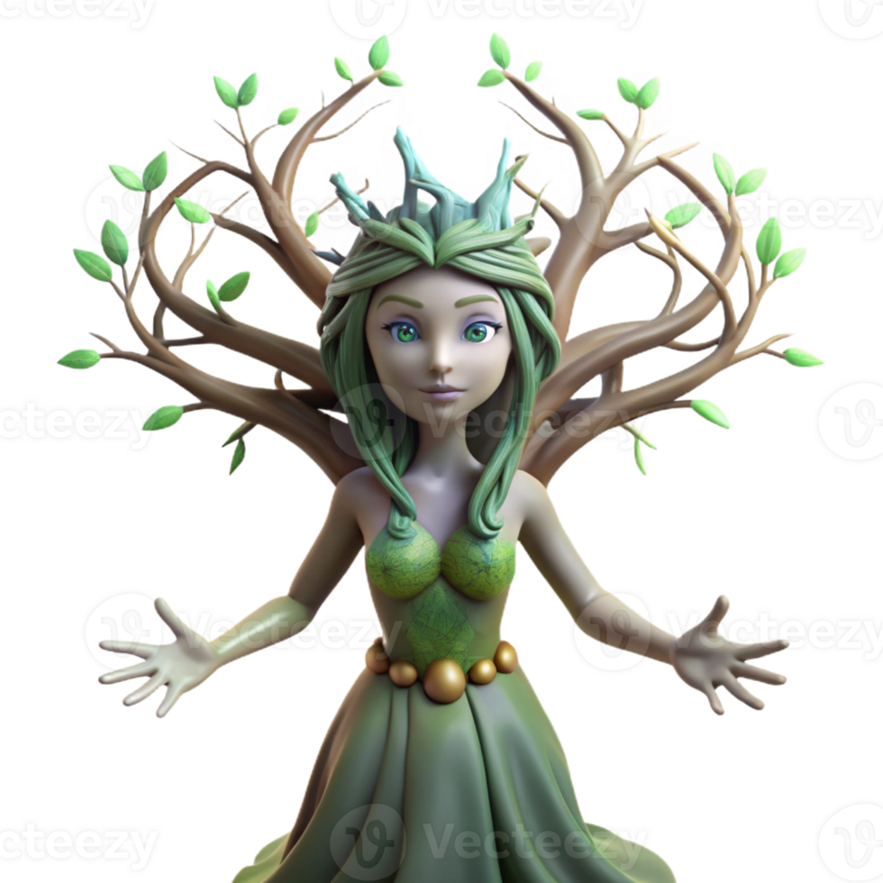 extraordinary abstract A serene dryad merging with a tree, ethereal and peaceful lighting, digital art style genuine png