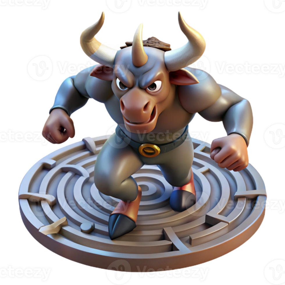 magnificent traditional A fierce minotaur charging through a labyrinth, dynamic and action-packed lighting, comic book style original png