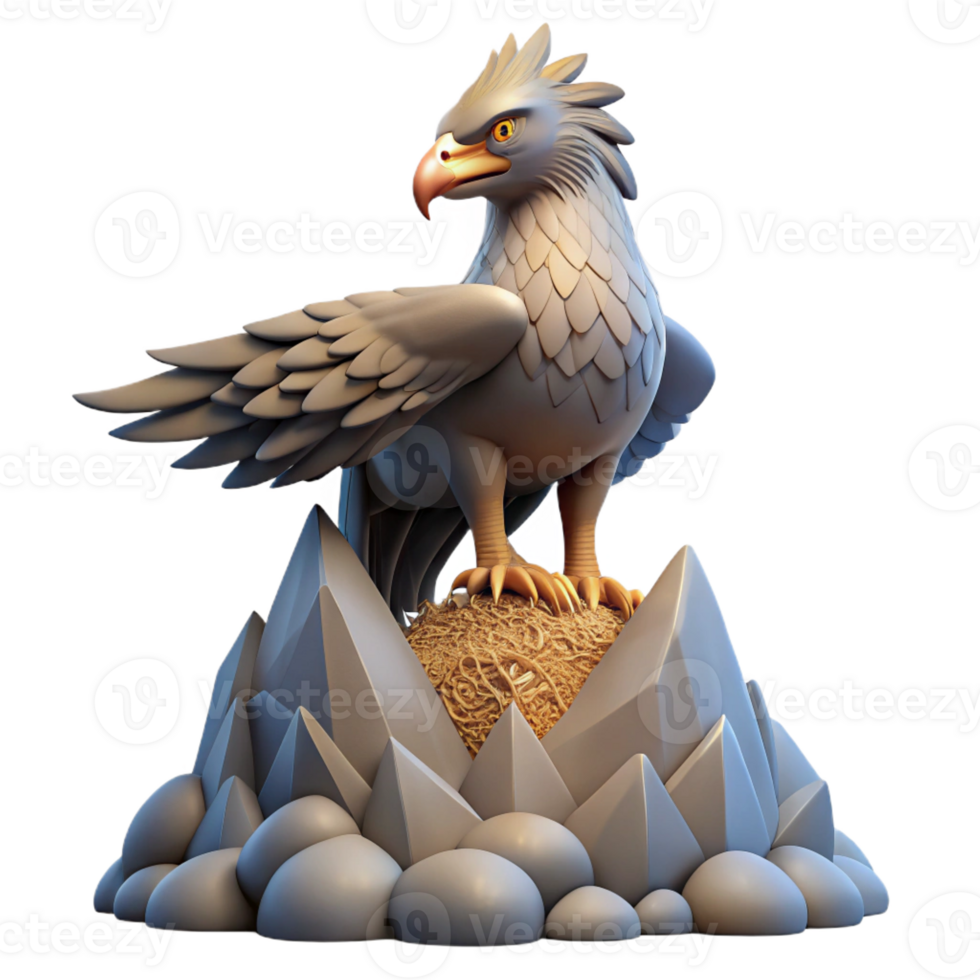 magnificent minimalist A majestic griffin protecting its nest atop a mountain peak, dramatic and imposing lighting, realistic style authentic png
