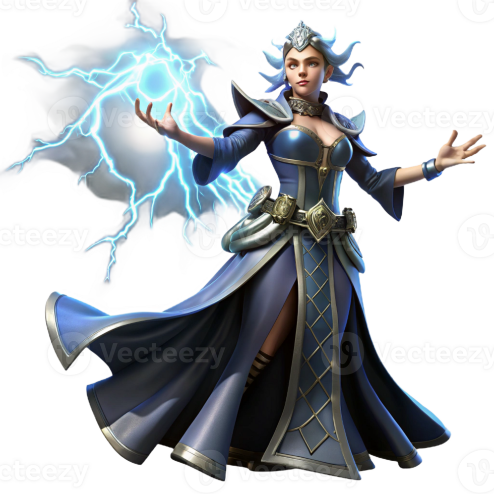 impressive contemporary A powerful sorceress summoning a storm, dynamic and intense lighting, fantasy art style detailed png