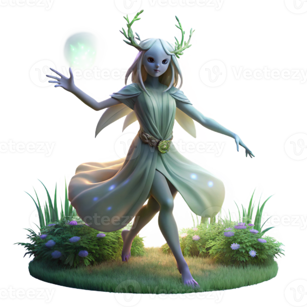 stunning artistic A serene forest spirit dancing in a moonlit glade, ethereal and magical lighting, digital painting style professional png