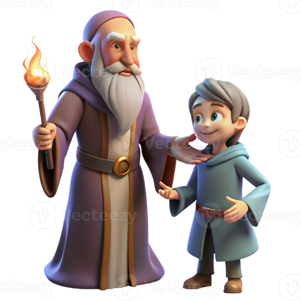 serene creative A wise old wizard teaching a young apprentice, warm and inviting lighting, fantasy art style 4K png