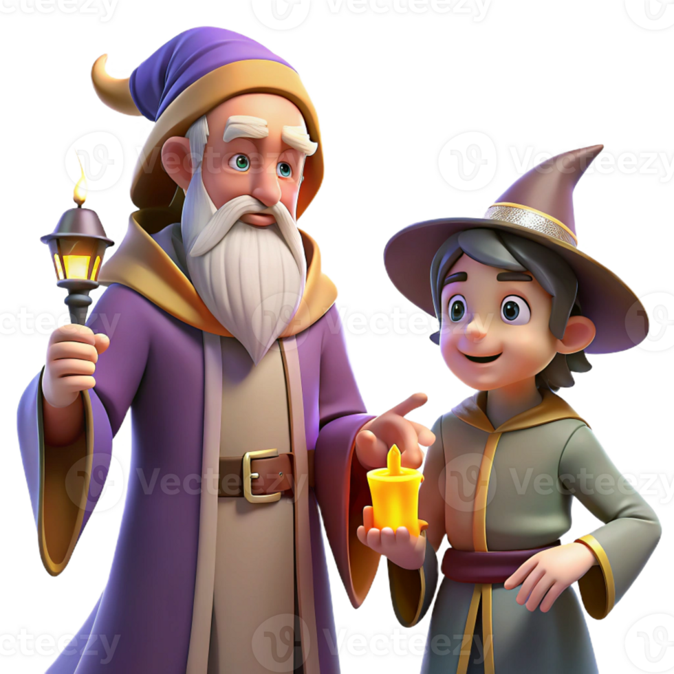 stunning artistic A wise old wizard teaching a young apprentice, warm and inviting lighting, fantasy art style high quality png