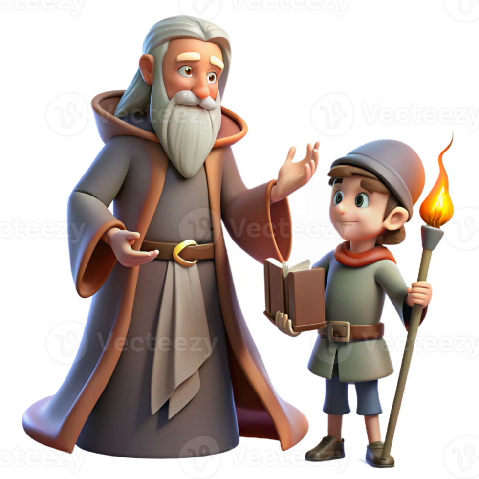 wonderful vintage A wise old wizard teaching a young apprentice, warm and inviting lighting, fantasy art style 4K png