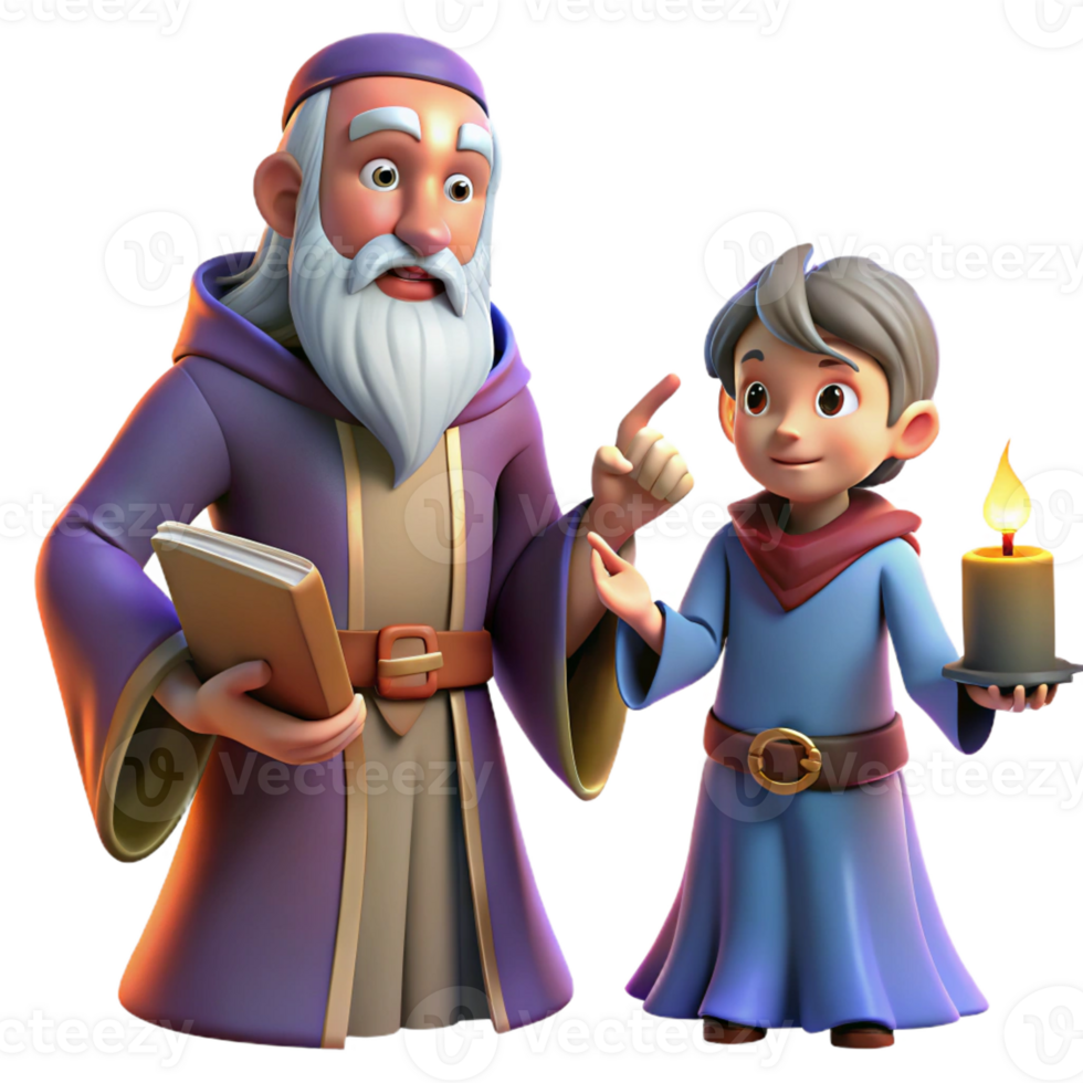 beautiful creative A wise old wizard teaching a young apprentice, warm and inviting lighting, fantasy art style authentic png