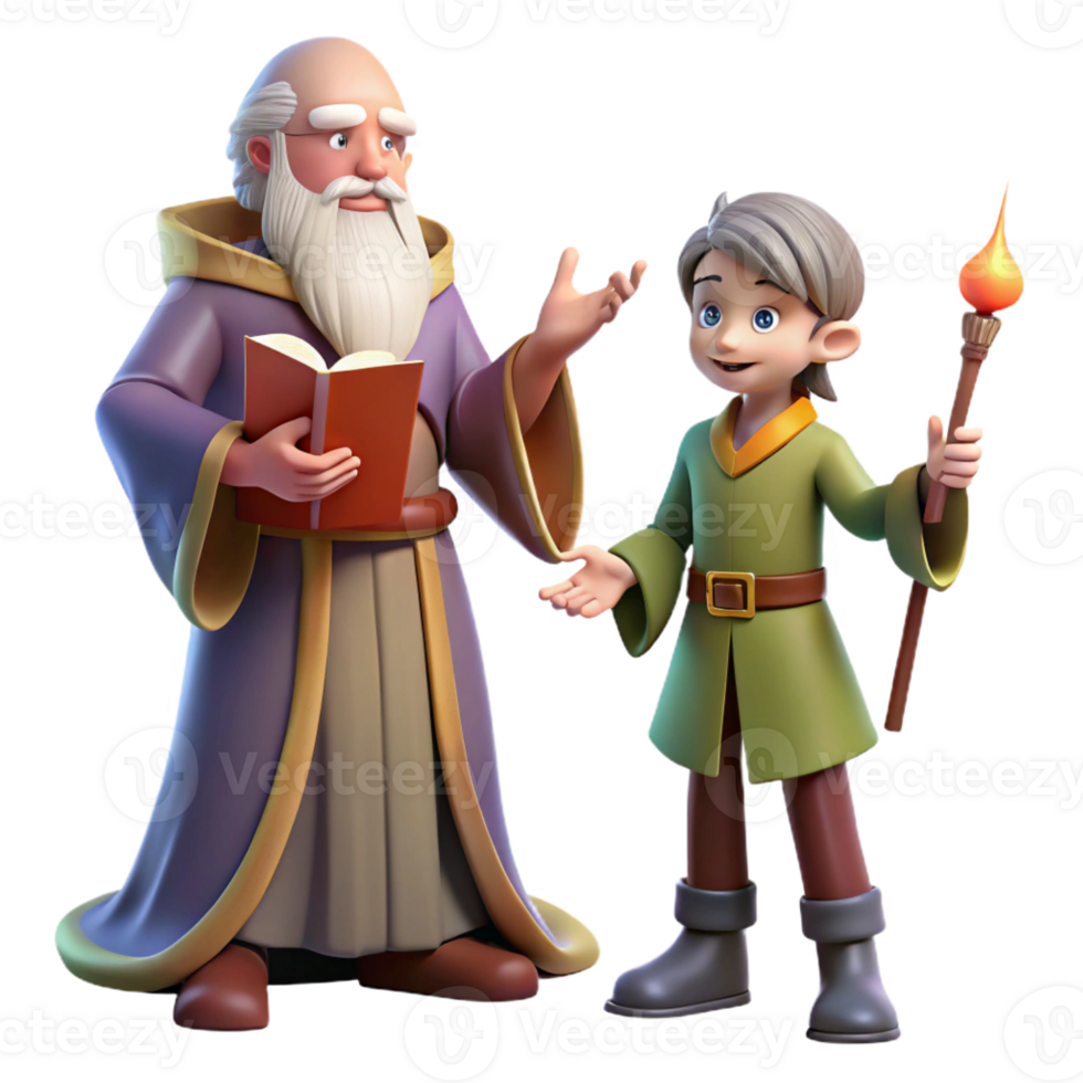 stunning abstract A wise old wizard teaching a young apprentice, warm and inviting lighting, fantasy art style 4K png