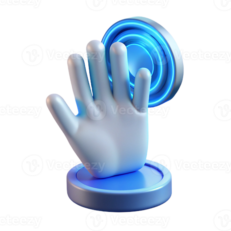 dramatic modern A human hand reaching out to touch a holographic interface, soft blue lighting, futuristic and minimalist style genuine png