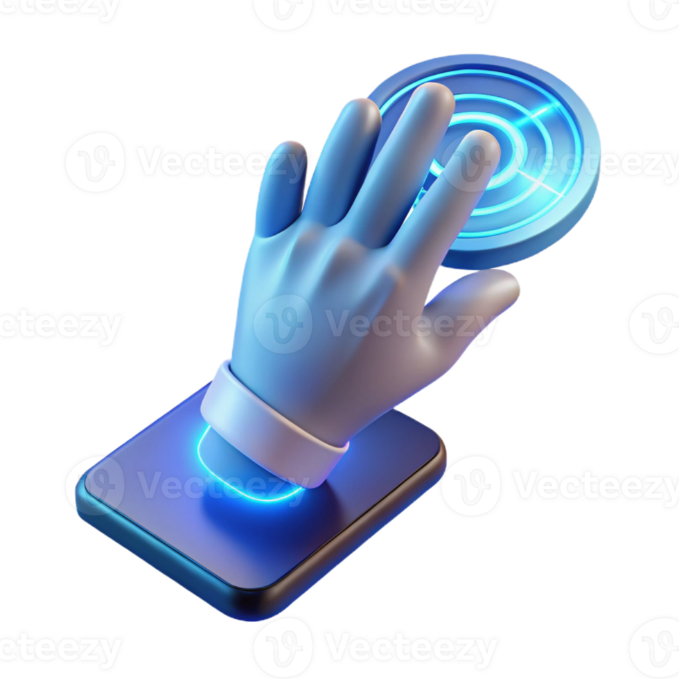 vibrant rustic A human hand reaching out to touch a holographic interface, soft blue lighting, futuristic and minimalist style high quality png