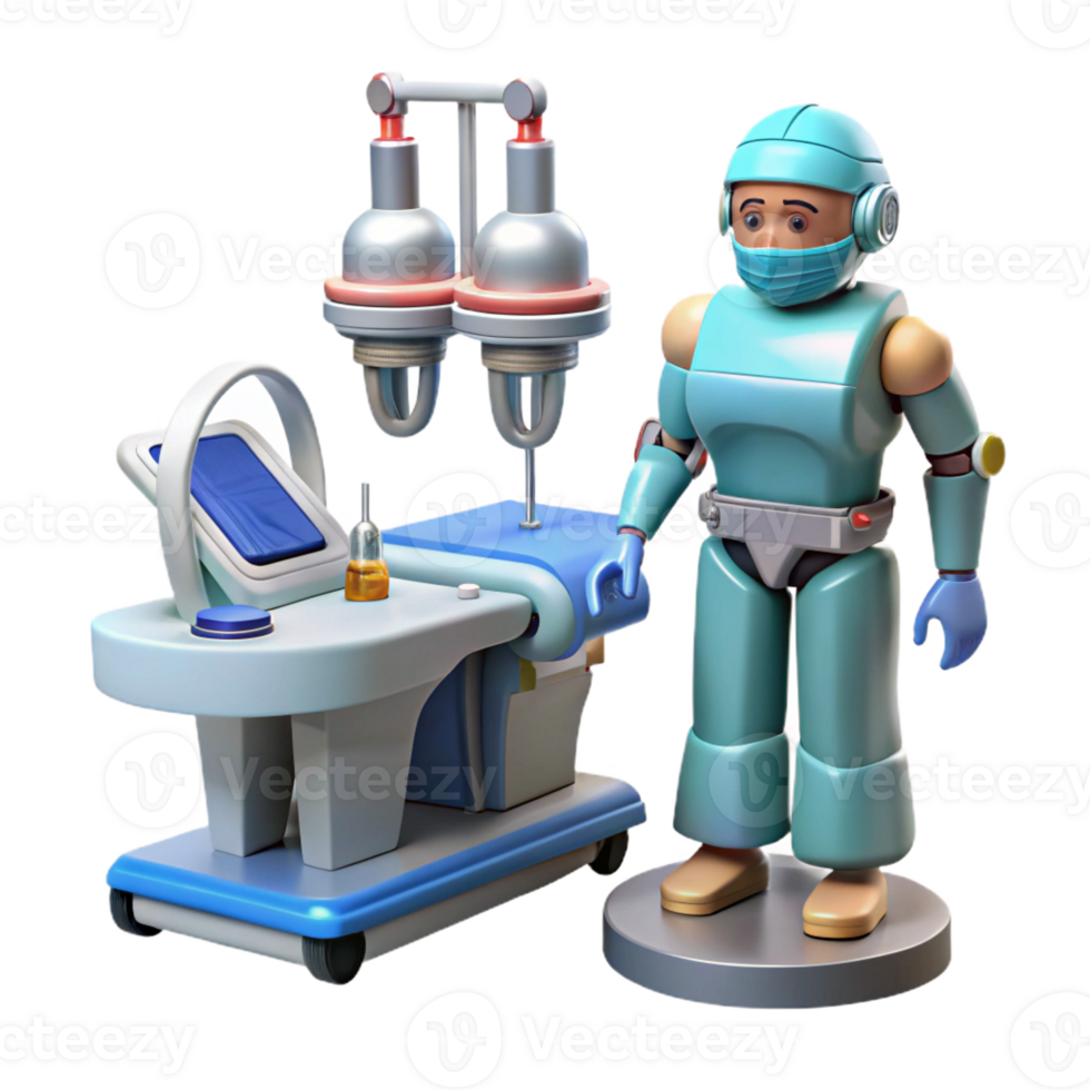 serene traditional A robotic surgeon performing a complex operation, sterile and bright lighting, medical illustration style 4K png