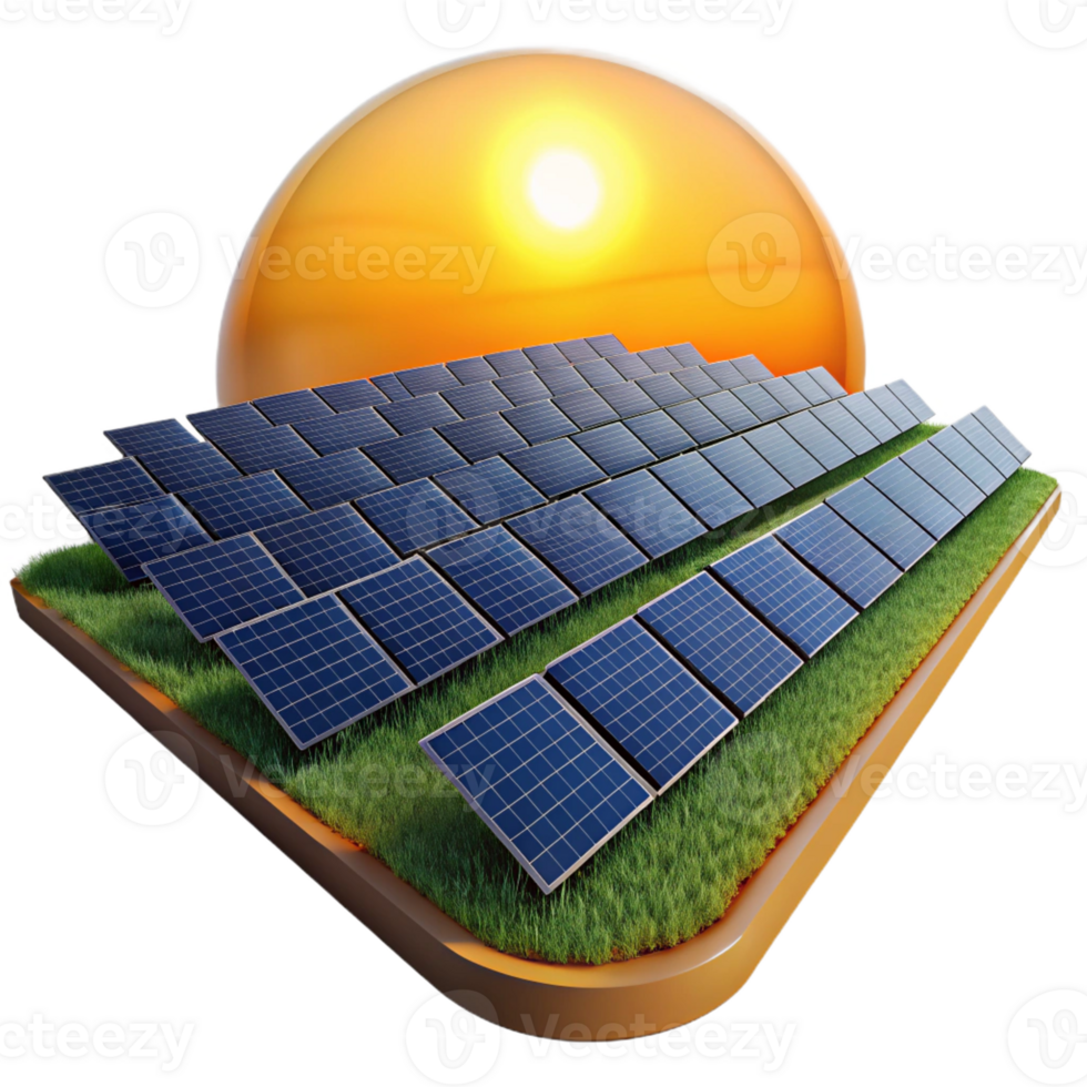 dramatic modern A field of solar panels stretching to the horizon, golden hour lighting, realistic style high quality png