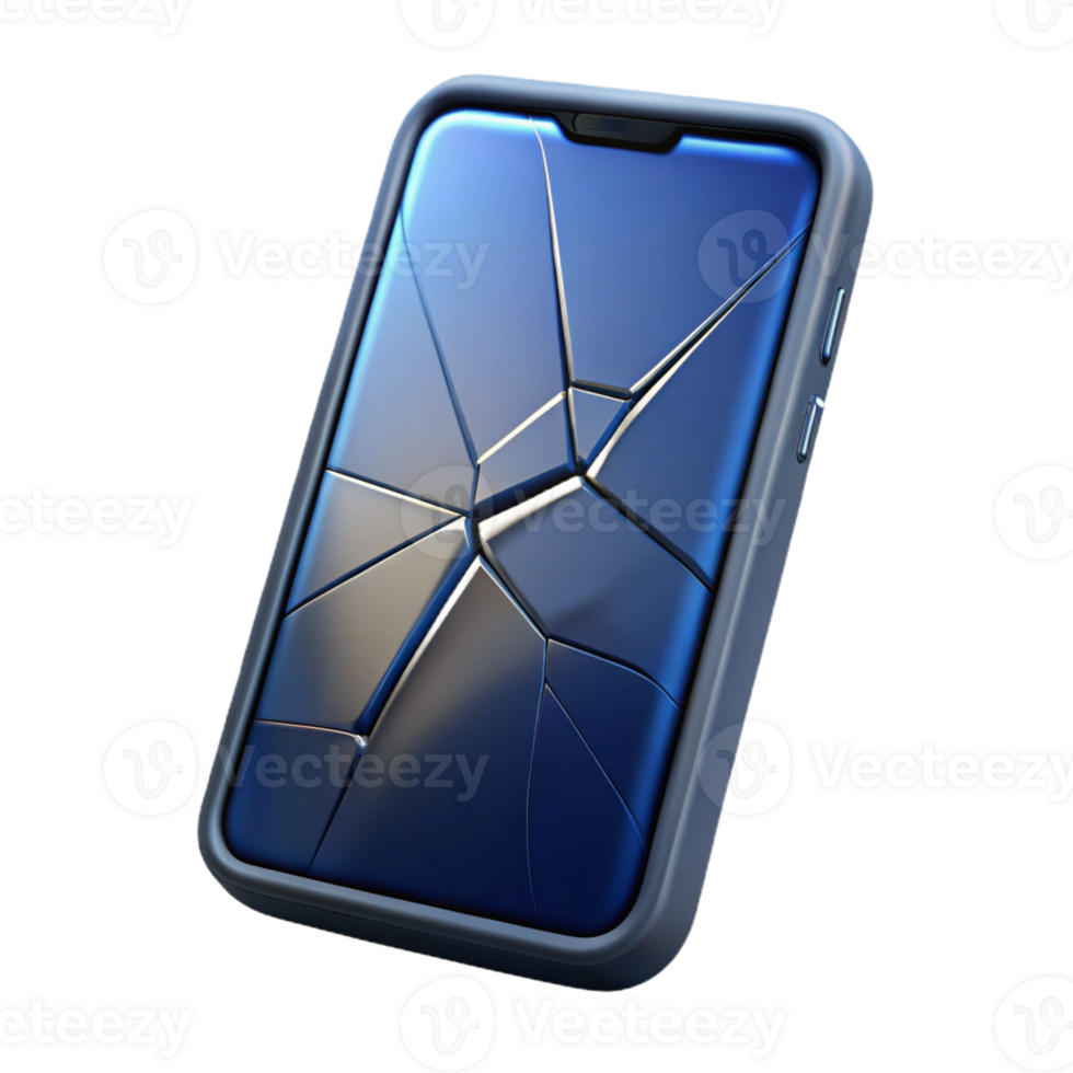 impressive creative A cracked smartphone screen displaying a distorted image, dramatic lighting, realistic style high resolution png