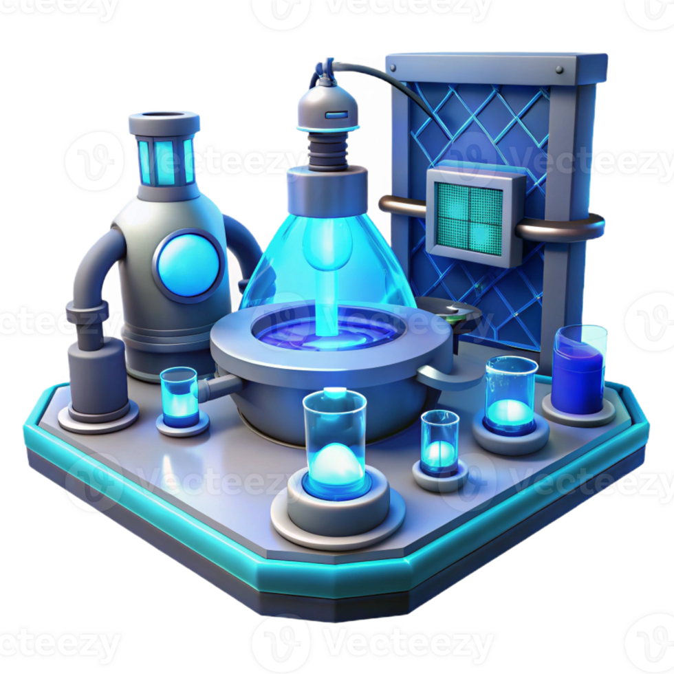 vibrant rustic A futuristic laboratory filled with glowing equipment, cool blue lighting, science fiction style high quality png